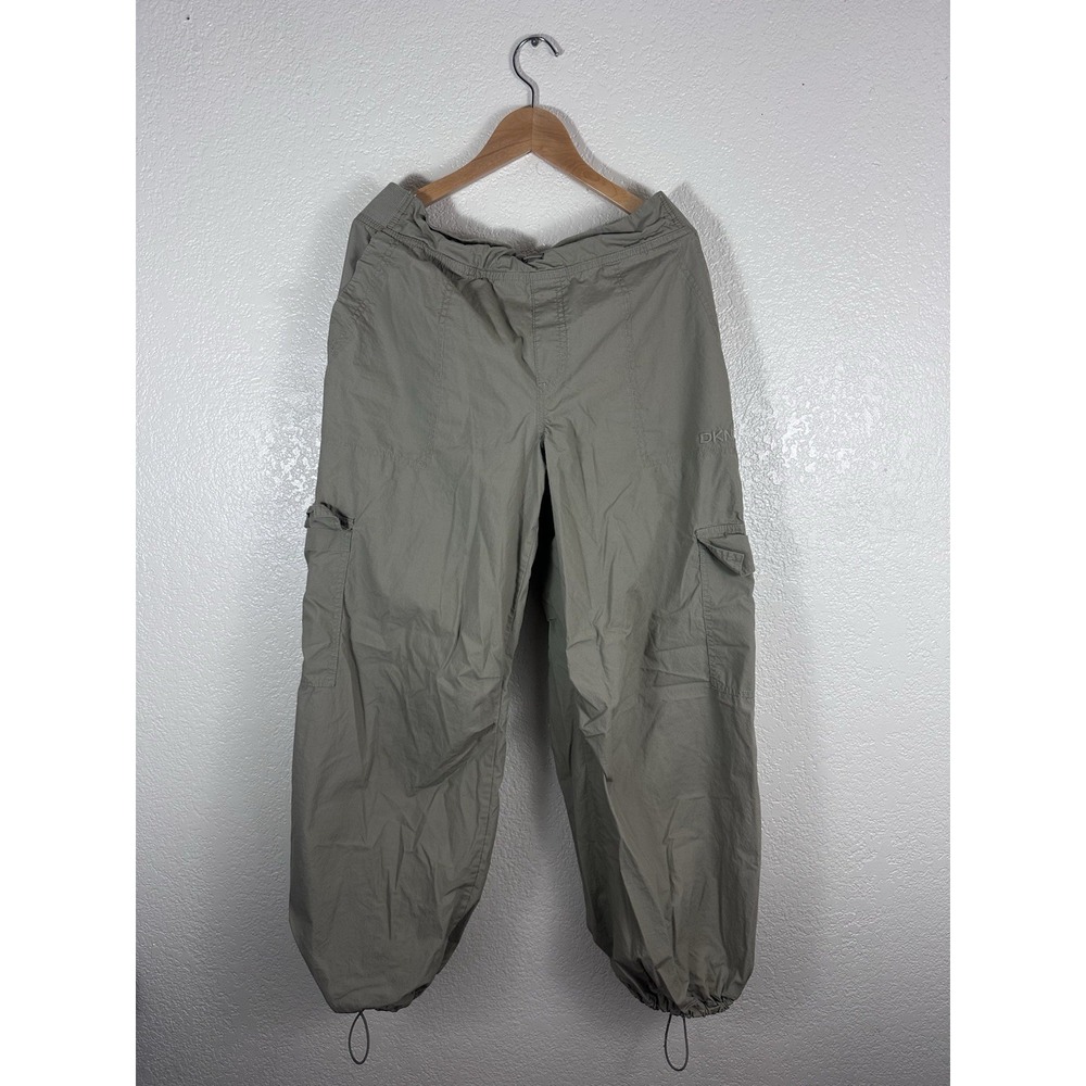 DKNY Sport Cargo Parachute Pants Womens Medium Gray Green Drawstring Y2K